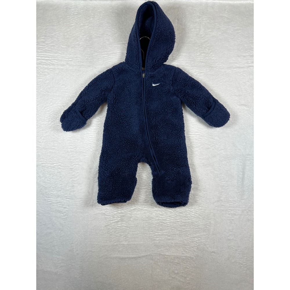 Nike Sherpa Fleece Bunting Baby 3M Navy Blue Hooded One Piece Footed